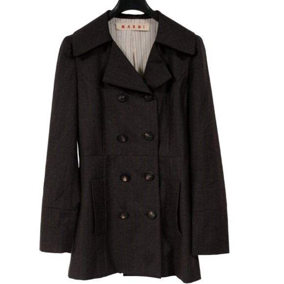 Marni Women Double Breasted Overcoat Small Size IT 38 Gray Wool Pinstripe Jacket